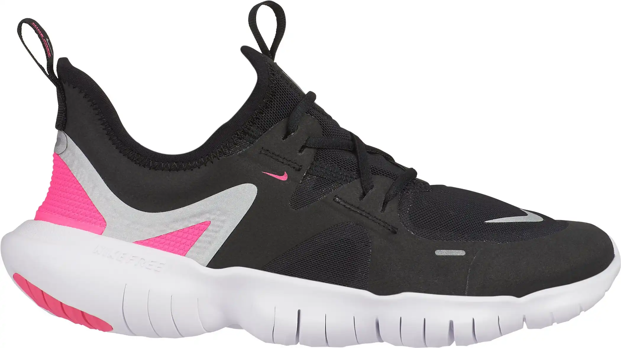 NIKE FREE RN 5.0 BIG KIDS' RUN BLACK/METALLIC SILVER-HYPER PI